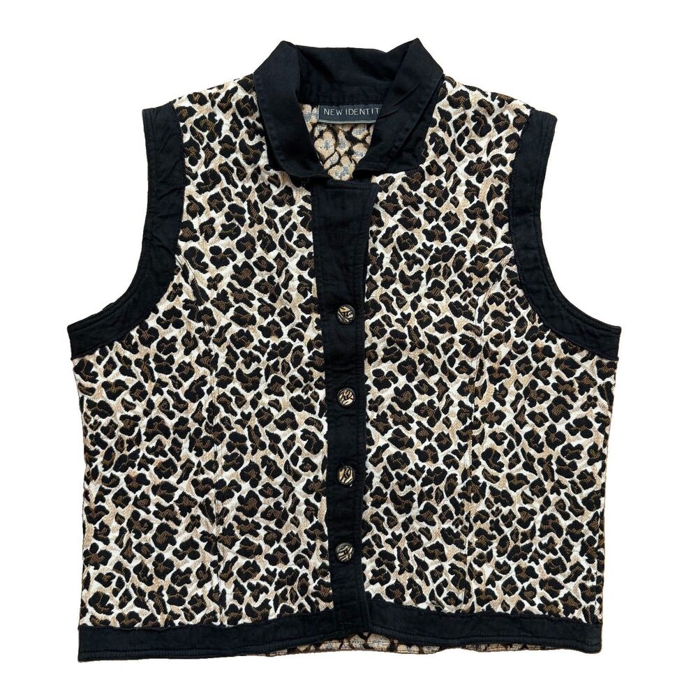 Vintage New Identity Vest Women's 2X Sleeveless Leopard Print Animal Casual